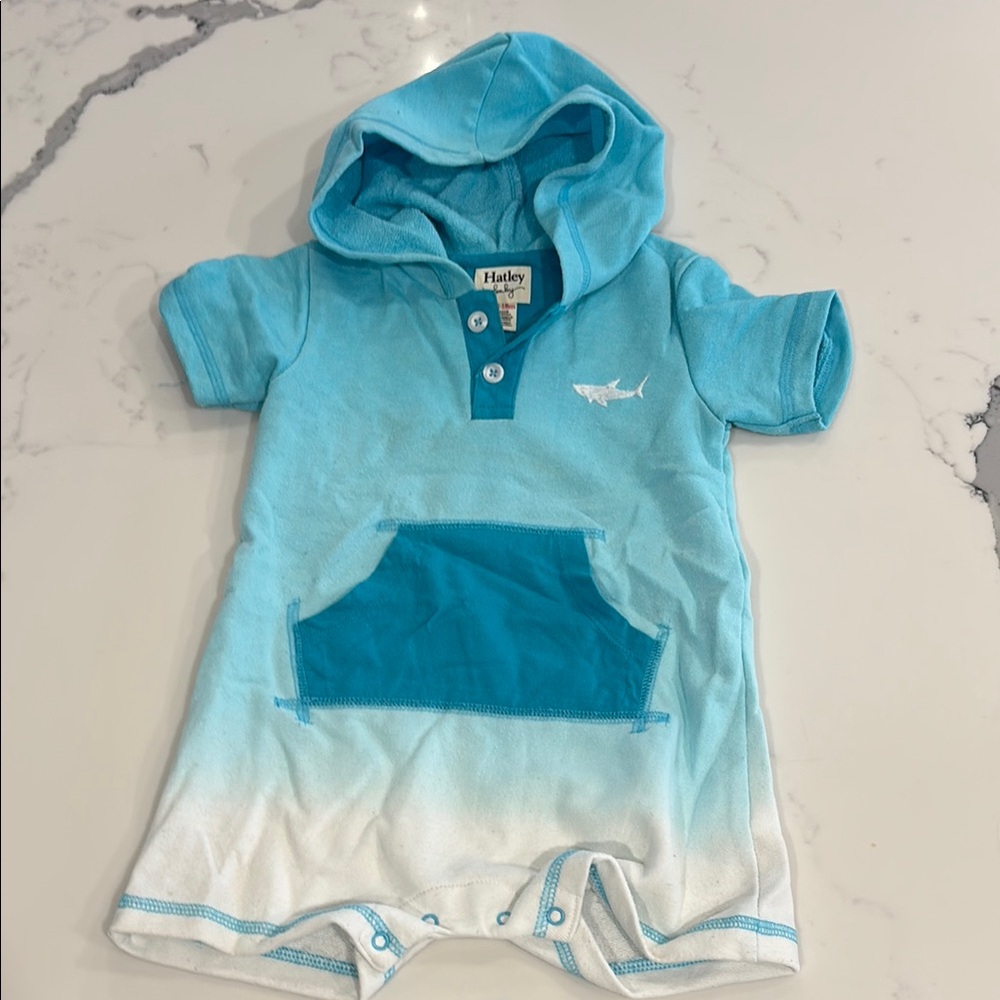 Hatley Baby Blue and White Hooded Romper